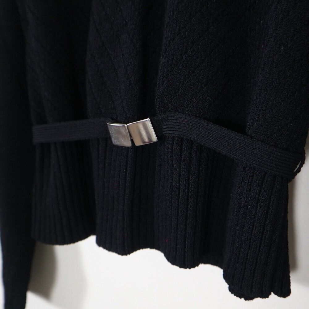 Margaret O'Leary Size 1/S Black Viscose Knit Sweater Belted V Neck Pullover - Picture 5 of 10